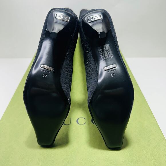 Gucci Demi 37/ US 7 Logo jacquard Metallic Stretch Knit Over The Knee Boots NIB - Picture 12 of 15